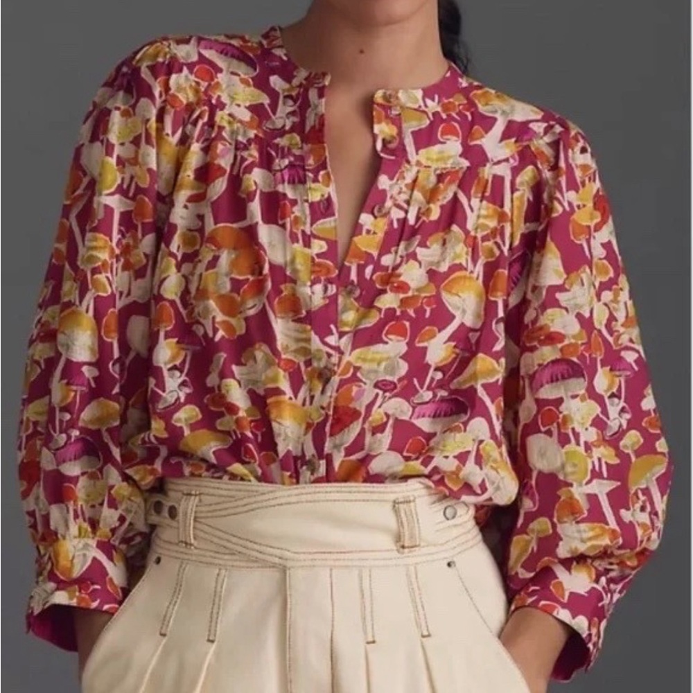 Maeve by Anthropologie Mushroom Print Cotton Top, Women’s Small